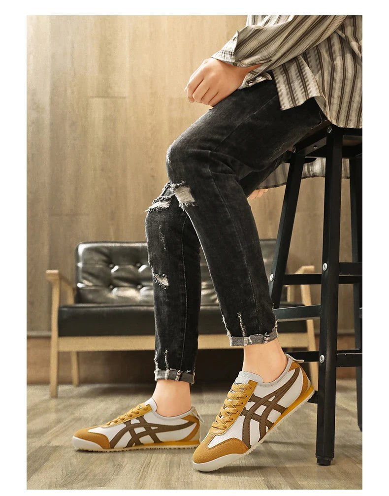 Sebastian | Men's Retro Trainers with Contrast Stripes and Suede Accents, Vintage Running Trainers | Everlasting Boutique | Yellow