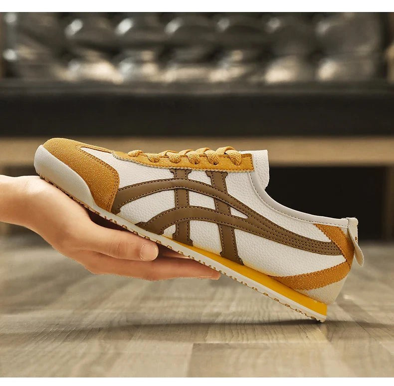Sebastian | Men's Retro Trainers with Contrast Stripes and Suede Accents, Vintage Running Trainers | Everlasting Boutique | Yellow