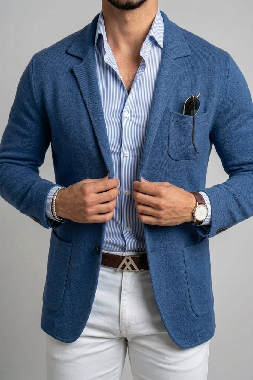 Sebastian | Men's Denim Blazer with Lapels, Structured Button Blazer | Everlasting Boutique