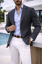 Sebastian | Men's Denim Blazer with Lapels, Structured Button Blazer | Everlasting Boutique
