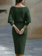 Serena | Women's Midi Dress with Round Neckline, Flowing Draped Midi Dress | Everlasting Boutique