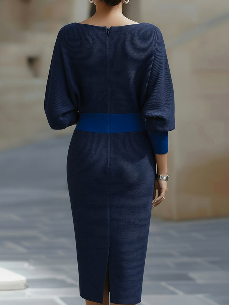 Serena | Women's Midi Dress with Round Neckline, Flowing Draped Midi Dress | Everlasting Boutique