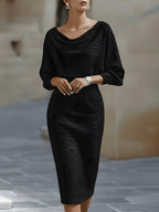 Serena | Women's Midi Dress with Round Neckline, Flowing Draped Midi Dress | Everlasting Boutique
