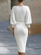 Serena | Women's Midi Dress with Round Neckline, Flowing Draped Midi Dress | Everlasting Boutique
