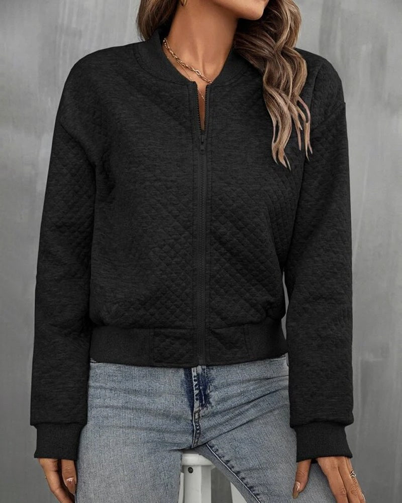 Simone | Women's Quilted Bomber Jacket, Zip-Up Collarless Jacket | Everlasting Boutique | Gray