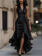 Solange | Women's Halterneck Wrap Maxi Dress, Asymmetrical Evening Dress | Everlasting Boutique