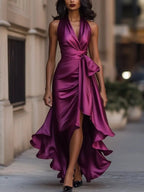 Solange | Women's Halterneck Wrap Maxi Dress, Asymmetrical Evening Dress | Everlasting Boutique