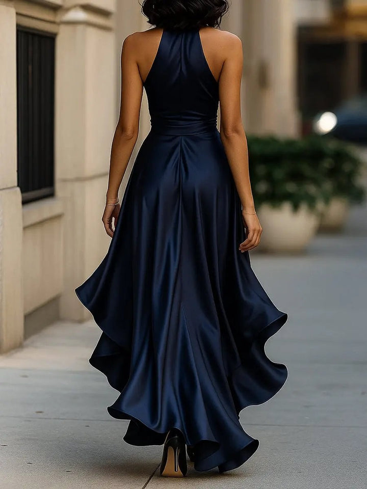 Solange | Women's Halterneck Wrap Maxi Dress, Asymmetrical Evening Dress | Everlasting Boutique | Royal Blue