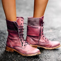 Sophie | Women's Lace-Up Ankle Boots in Dusty Pink, Vintage Ankle Boots with Block Heel | Everlasting Boutique | Carmine Red