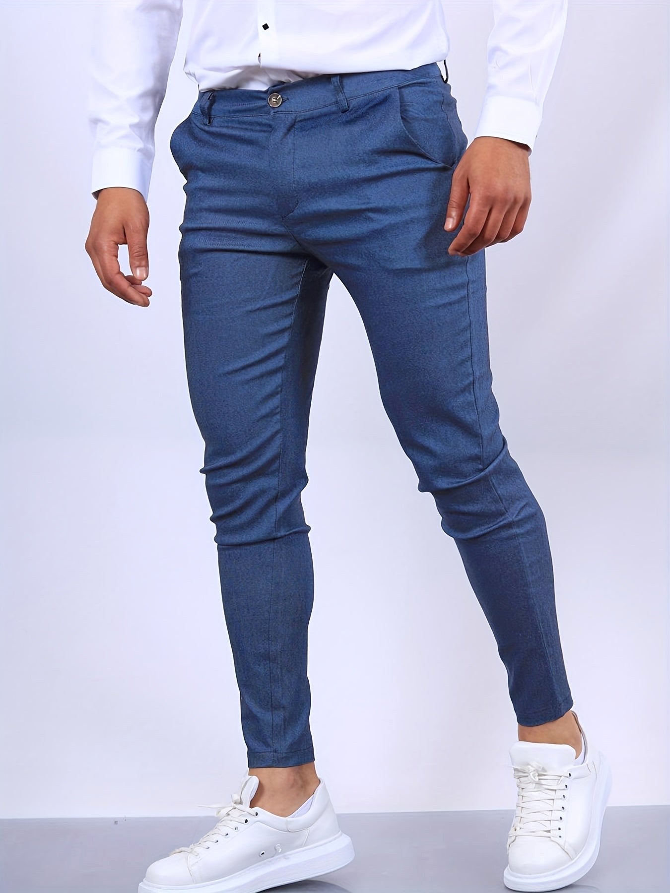 Stefan | Men's Slim Fit Chinos in Blue, Stretch Business Trousers | Everlasting Boutique | Royal Blue