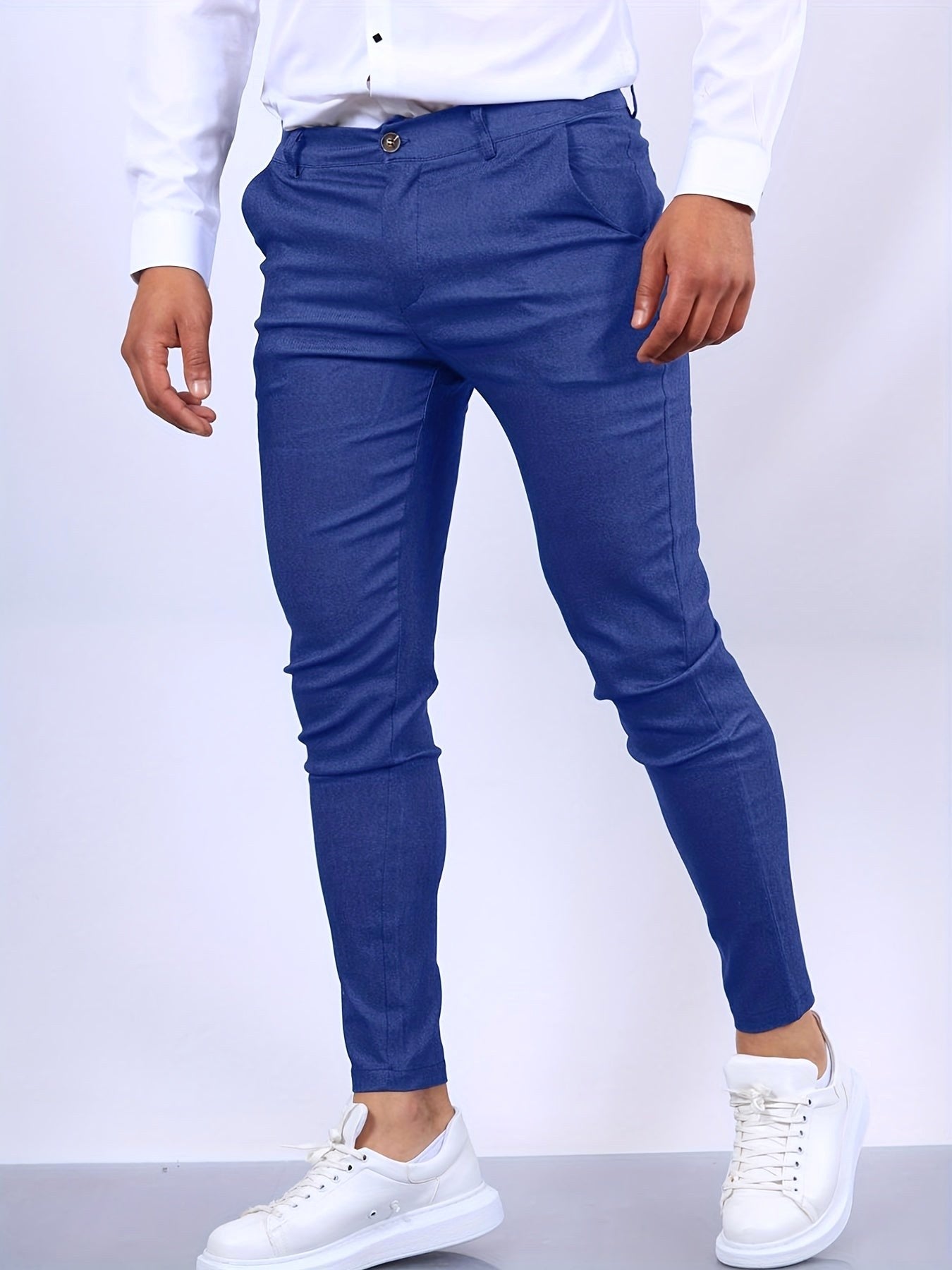 Stefan | Men's Slim Fit Chinos in Blue, Stretch Business Trousers | Everlasting Boutique | Royal Blue