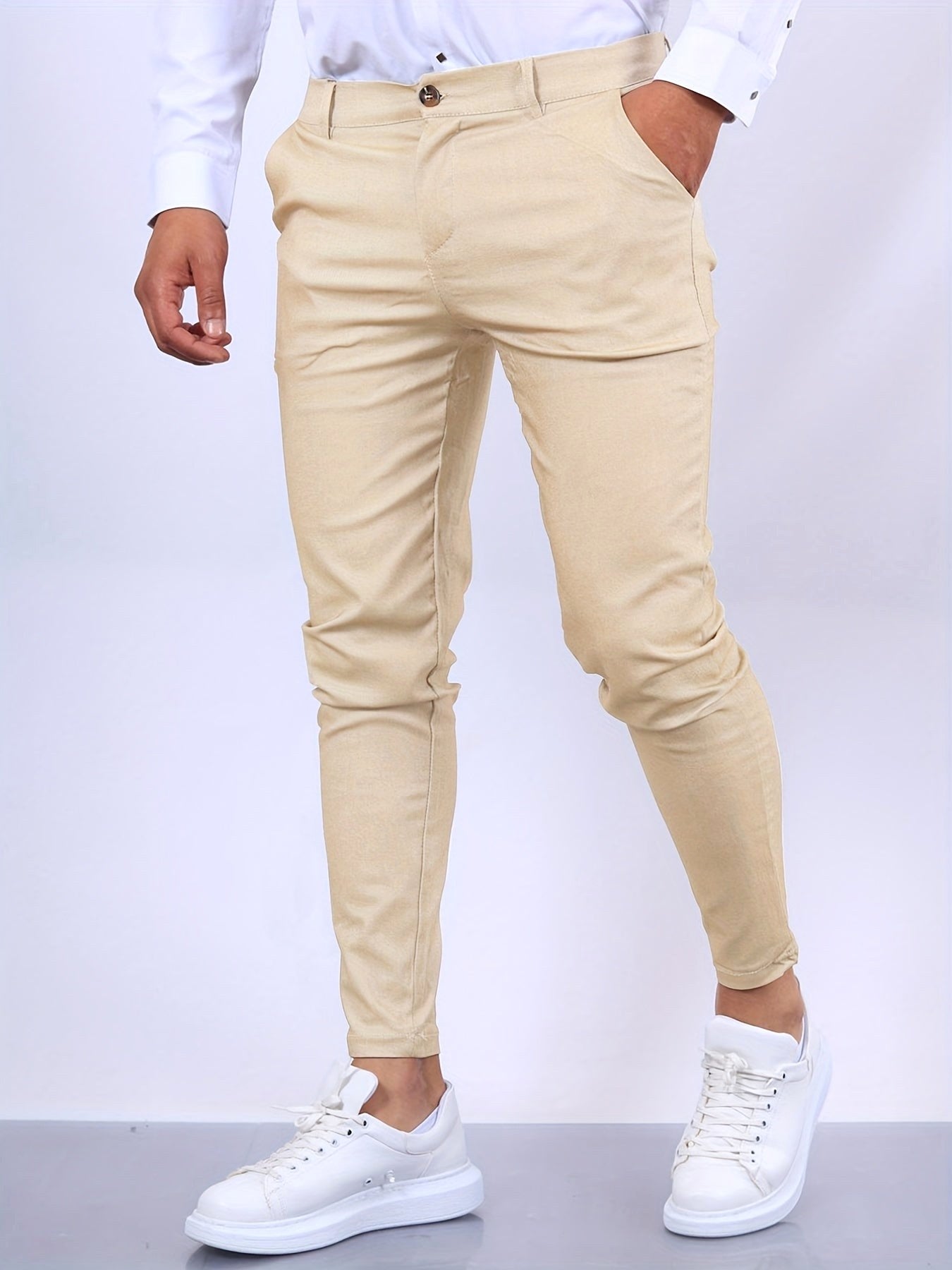 Stefan | Men's Slim Fit Chinos in Blue, Stretch Business Trousers | Everlasting Boutique | Pure Black