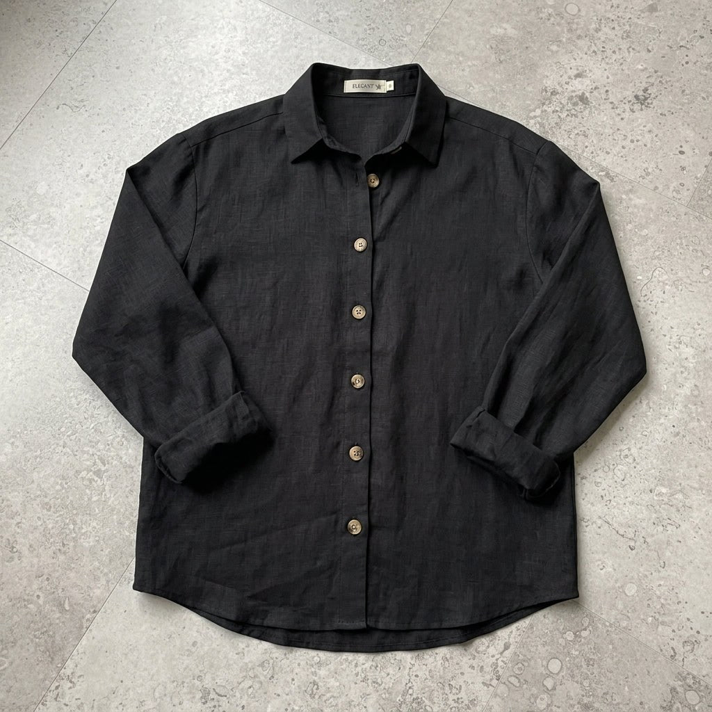 Suzanne | Women's Linen Blend Blouse with Classic Collar, Relaxed Fit Shirt | Everlasting Boutique