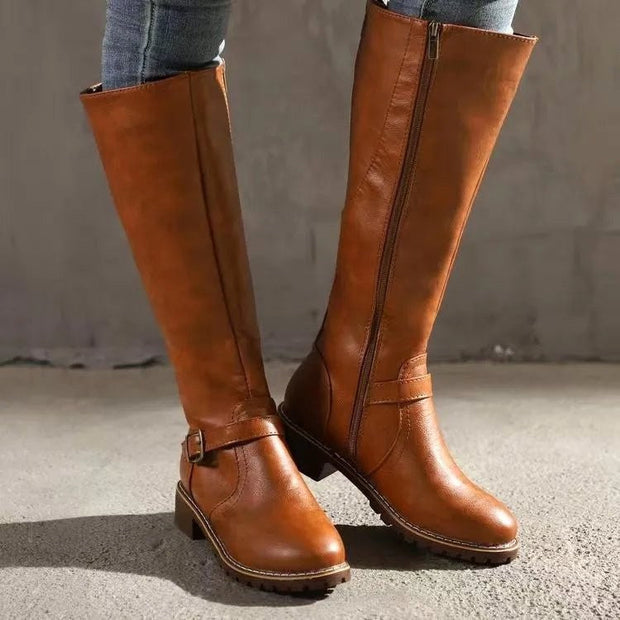 Sylvia | Women's Orthopedic Leather Knee-High Boots, Autumn Walking Boots | Everlasting Boutique | Light Brown