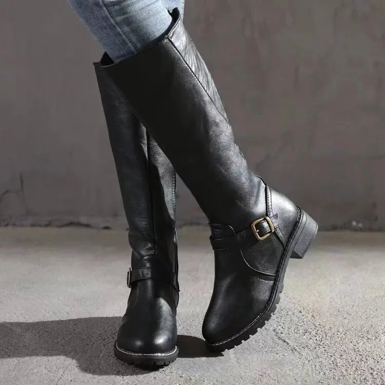 Sylvia | Women's Orthopedic Leather Knee-High Boots, Autumn Walking Boots | Everlasting Boutique | DarkBrown