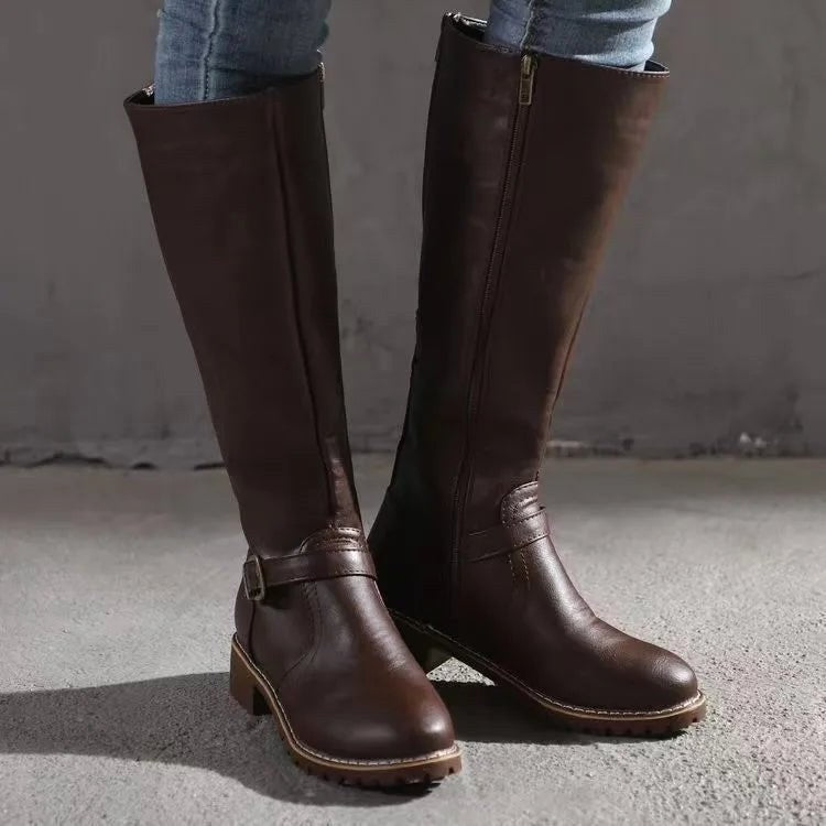 Sylvia | Women's Orthopedic Leather Knee-High Boots, Autumn Walking Boots | Everlasting Boutique | Black