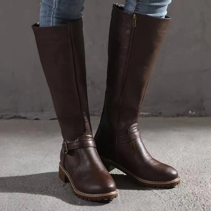 Sylvia | Women's Orthopedic Leather Knee-High Boots, Autumn Walking Boots | Everlasting Boutique | Black