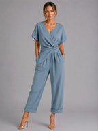 Sylvie | Women's Wrap-Front Two-Piece Set, Relaxed Cropped Trousers | Everlasting Boutique