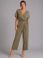 Sylvie | Women's Wrap-Front Two-Piece Set, Relaxed Cropped Trousers | Everlasting Boutique