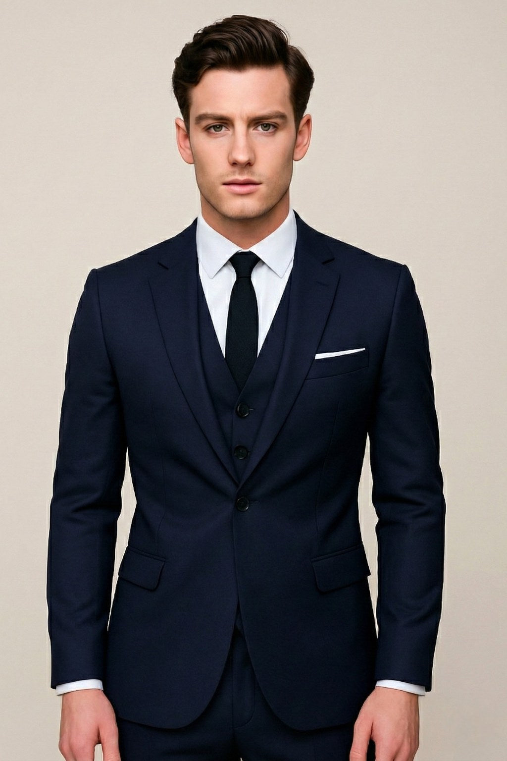 Theo | Men's Three-Piece Formal Suit, Jacket Waistcoat Trouser Suit | Everlasting Boutique | Navy Blue