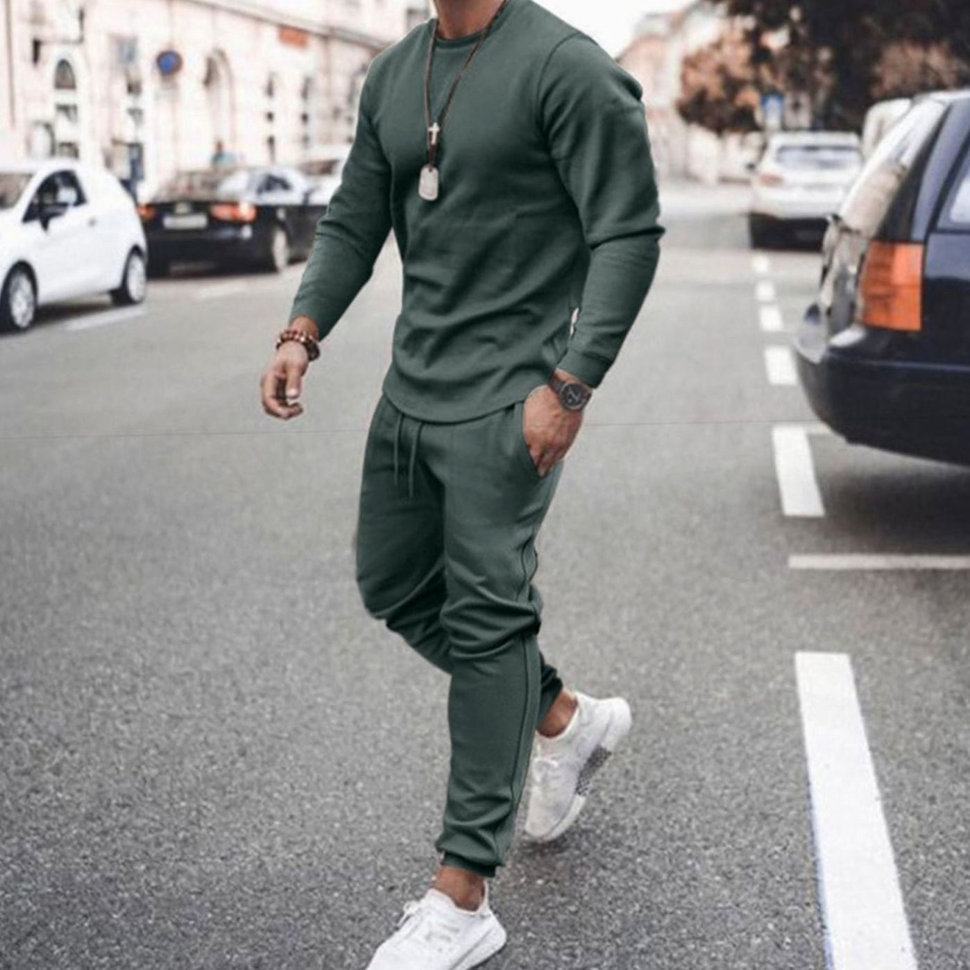 Theodor | Men's Long-Sleeve Tracksuit, Two-Piece Jogger Set | Everlasting Boutique | Green
