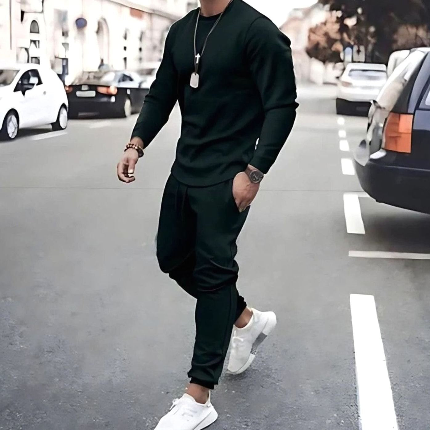 Theodor | Men's Long-Sleeve Tracksuit, Two-Piece Jogger Set | Everlasting Boutique | Green