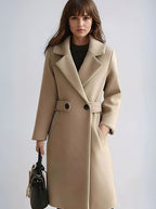 Theresa | Women's Longline Belted Coat with Notch Lapel, Tailored Autumn Coat | Everlasting Boutique | Camel