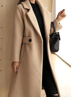 Theresa | Women's Longline Belted Coat with Notch Lapel, Tailored Autumn Coat | Everlasting Boutique | Camel