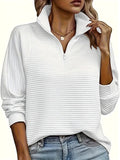 Therese | Women's Half-Zip Funnel Neck Sweater, Drop Shoulder Knit Jumper | Everlasting Boutique | White