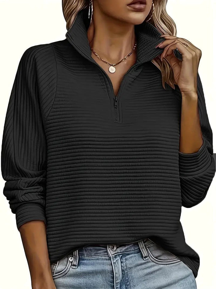 Therese | Women's Half-Zip Funnel Neck Sweater, Drop Shoulder Knit Jumper | Everlasting Boutique | Deep Grey