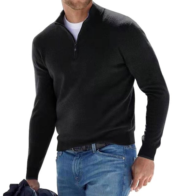 Toby | Men's Quarter-Zip Knit Jumper, Stand Collar Sweater | Everlasting Boutique | Black