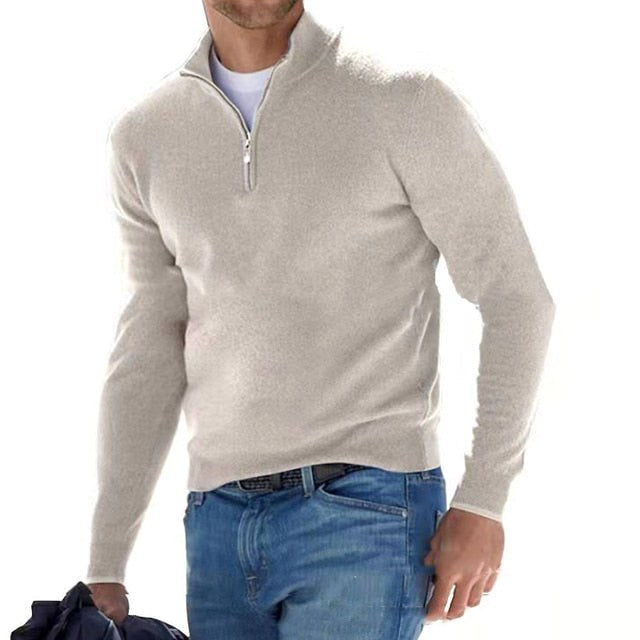 Toby | Men's Quarter-Zip Knit Jumper, Stand Collar Sweater | Everlasting Boutique | Beige
