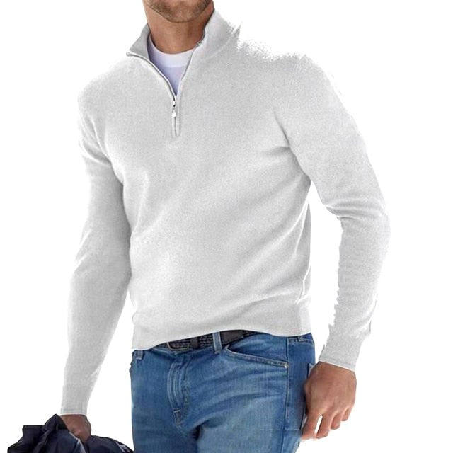 Toby | Men's Quarter-Zip Knit Jumper, Stand Collar Sweater | Everlasting Boutique | White