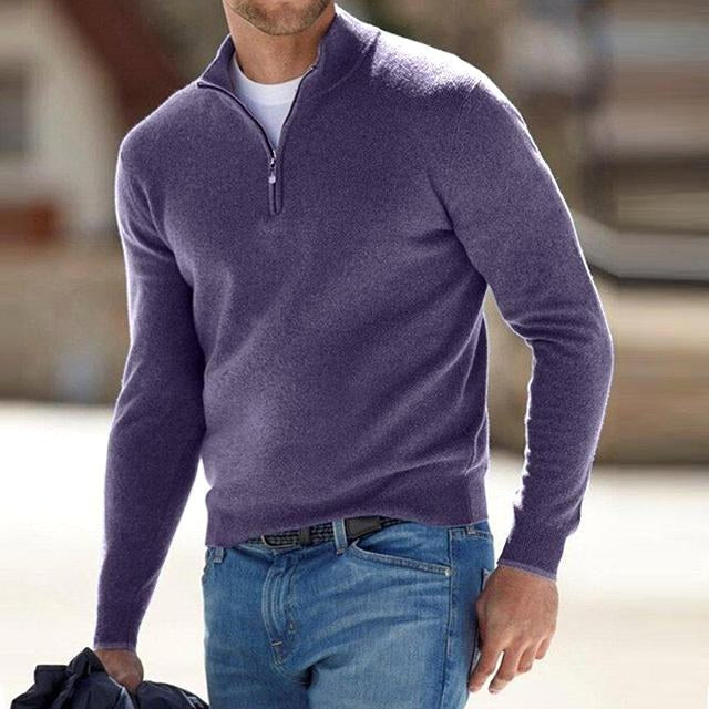 Toby | Men's Quarter-Zip Knit Jumper, Stand Collar Sweater | Everlasting Boutique | Purple