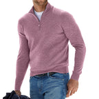 Toby | Men's Quarter-Zip Knit Jumper, Stand Collar Sweater | Everlasting Boutique | Pink