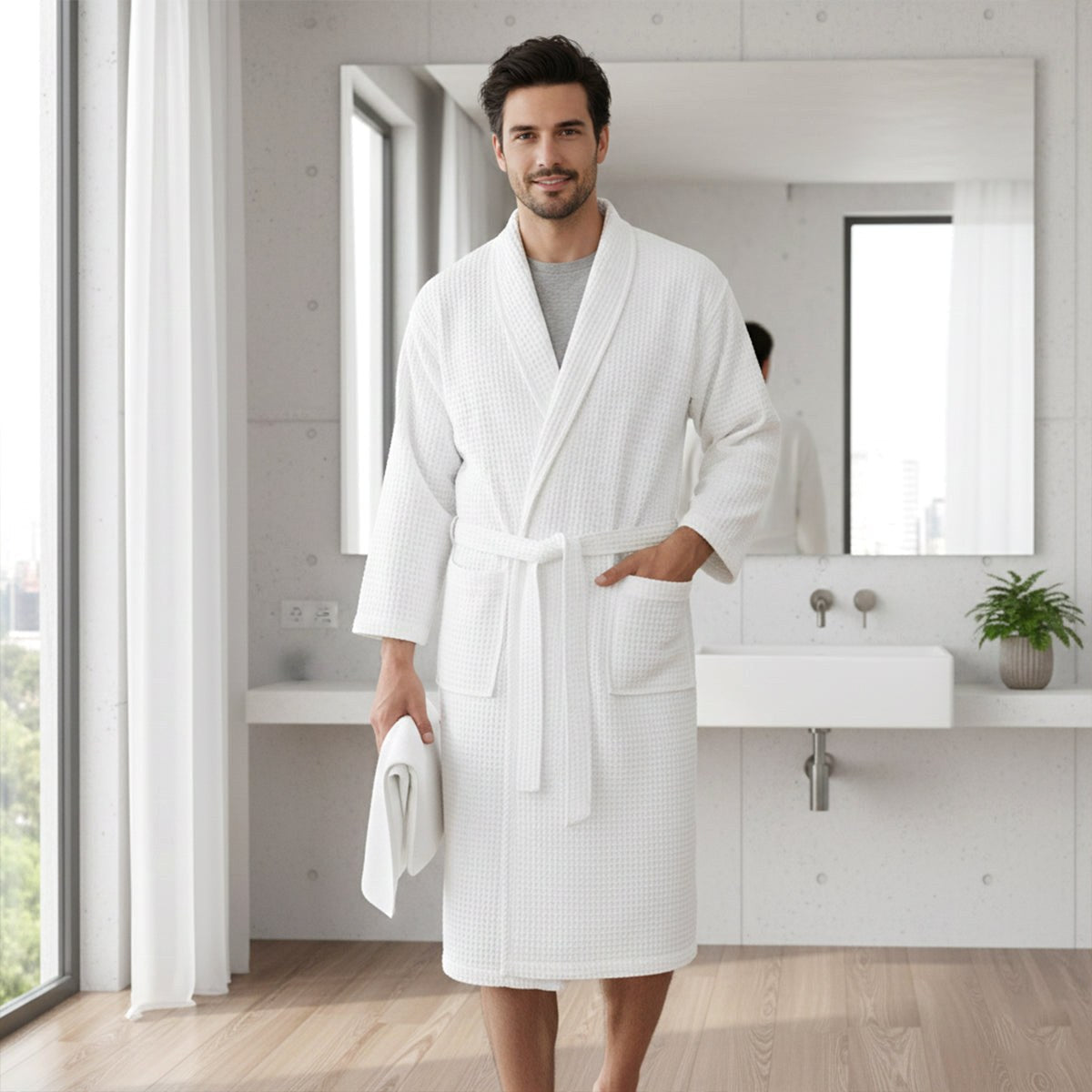 Tyler | Men's Cotton Waffle Lightweight Bathrobe, Spa Robe with Belt | Animated Apparel