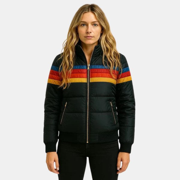 Veronique | Women's Retro Hooded Puffer Jacket, Striped Padded Autumn Coat | Everlasting Boutique