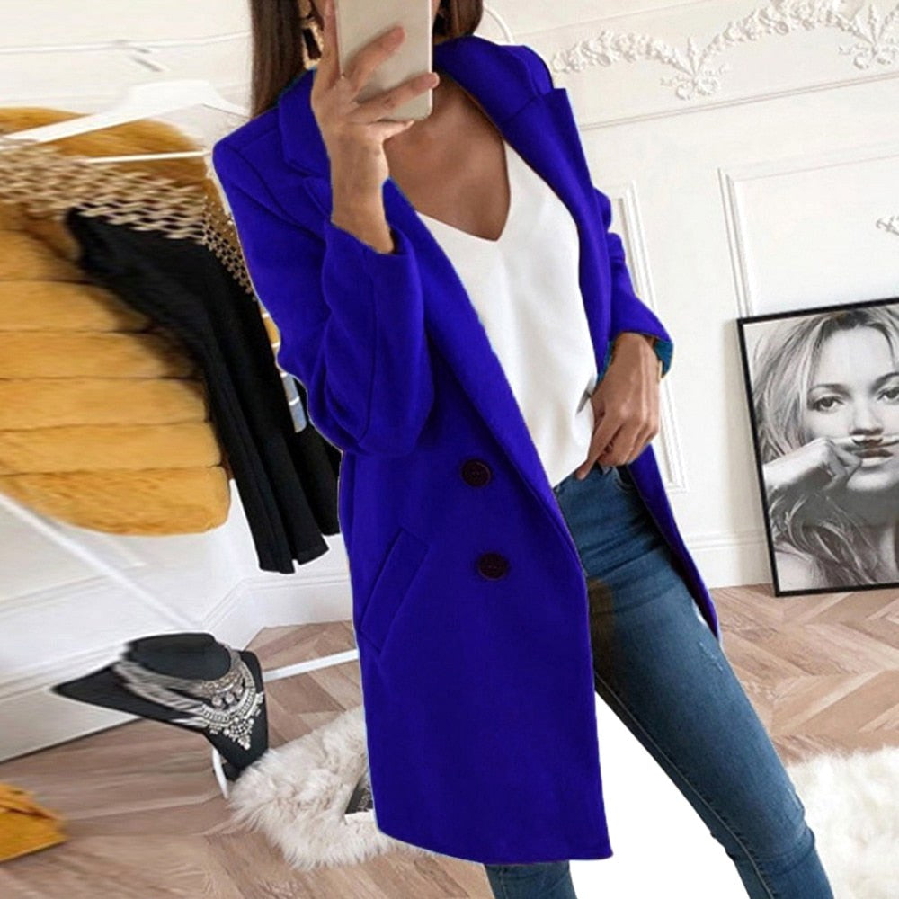 Violet | Women's Long Button-Front Coat, Elegant Tailored Coat | Everlasting Boutique