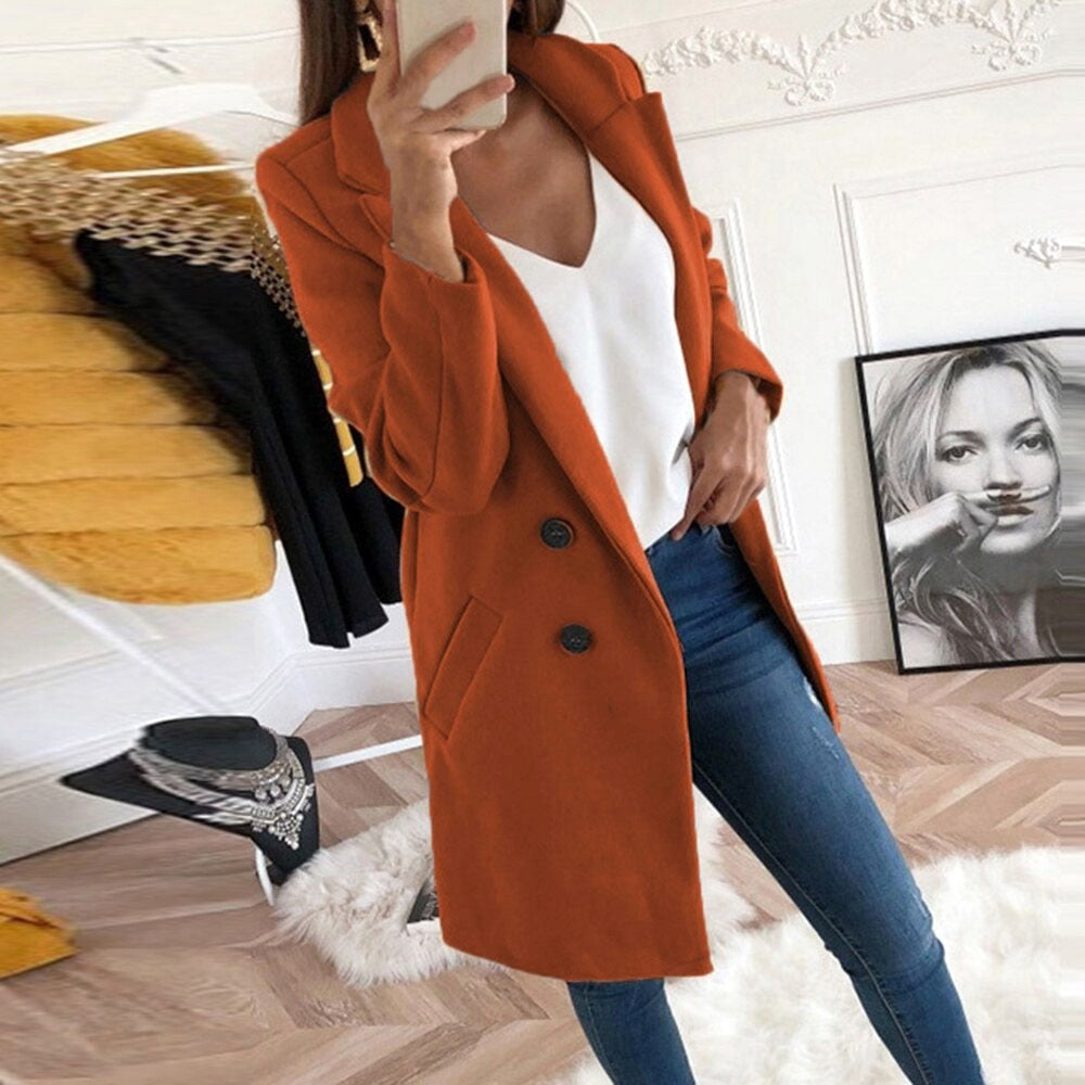 Violet | Women's Long Button-Front Coat, Elegant Tailored Coat | Everlasting Boutique