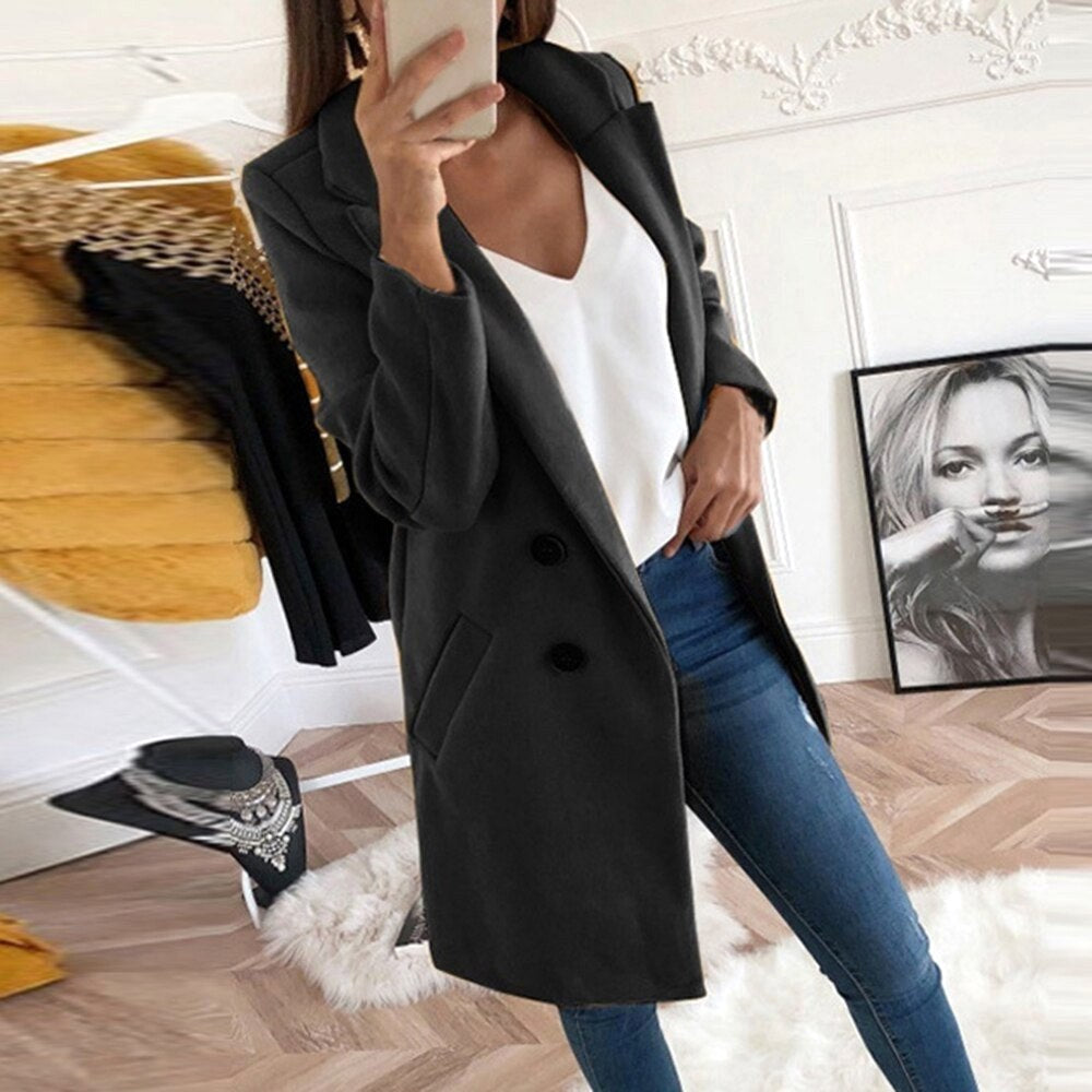 Violet | Women's Long Button-Front Coat, Elegant Tailored Coat | Everlasting Boutique