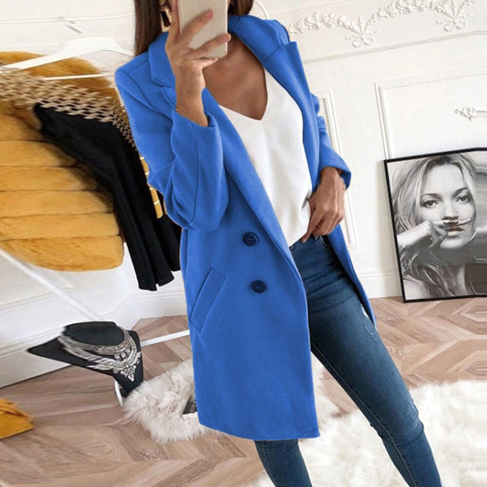 Violet | Women's Long Button-Front Coat, Elegant Tailored Coat | Everlasting Boutique