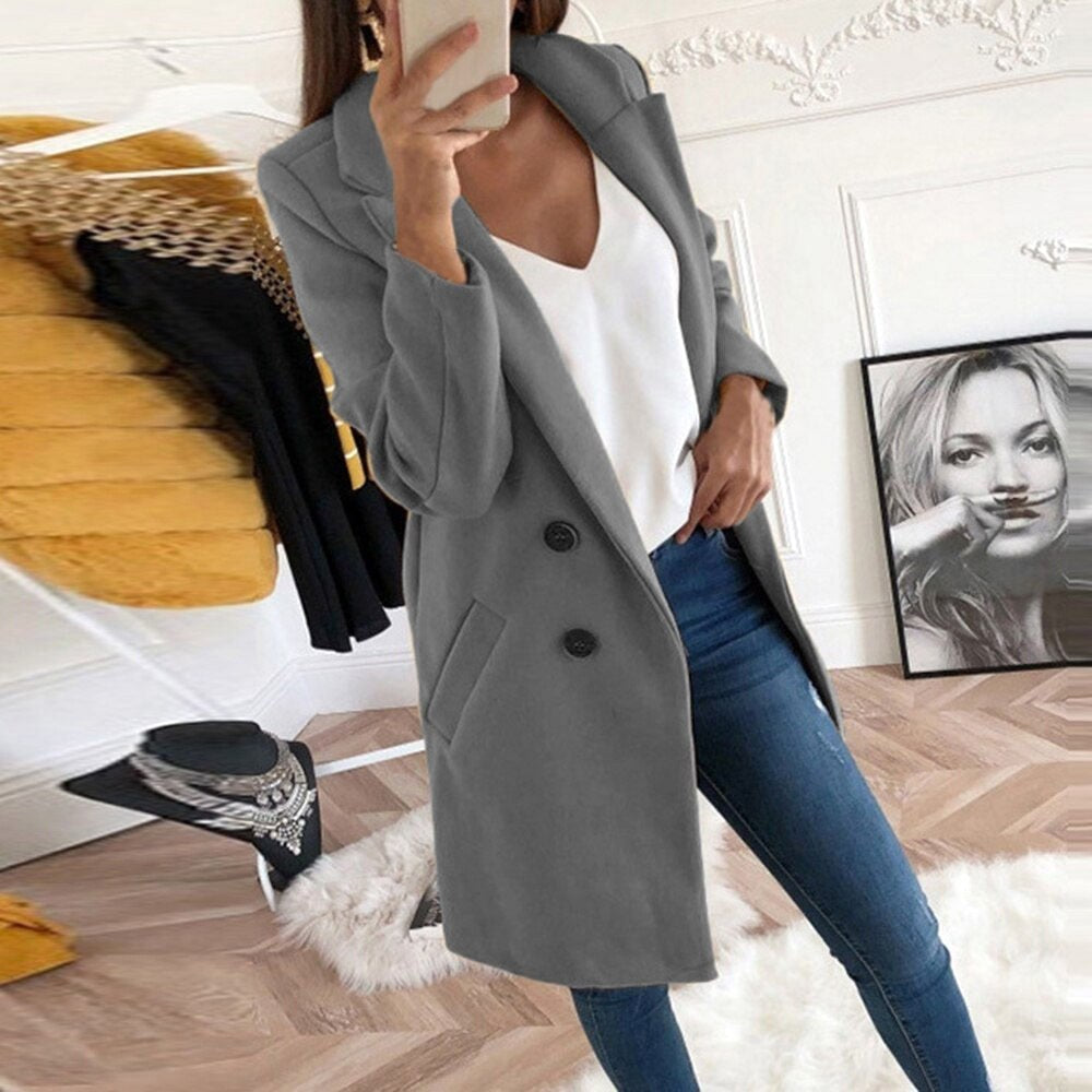 Violet | Women's Long Button-Front Coat, Elegant Tailored Coat | Everlasting Boutique