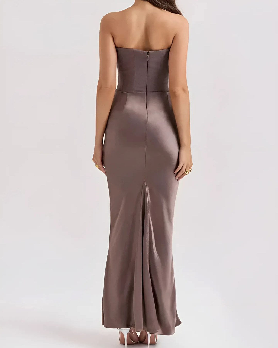 Viviane | Women's Strapless Draped Maxi Dress, Corset-Bodice Evening Dress | Everlasting Boutique | Black
