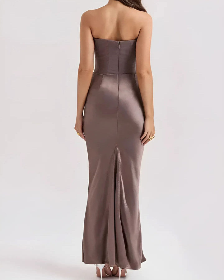 Viviane | Women's Strapless Draped Maxi Dress, Corset-Bodice Evening Dress | Everlasting Boutique | Black