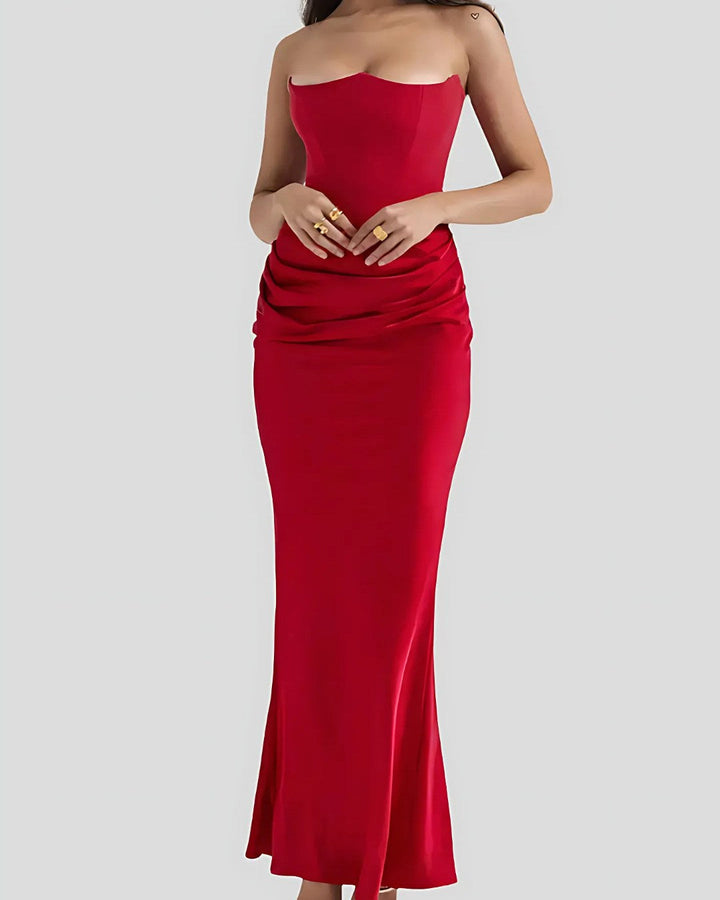 Viviane | Women's Strapless Draped Maxi Dress, Corset-Bodice Evening Dress | Everlasting Boutique