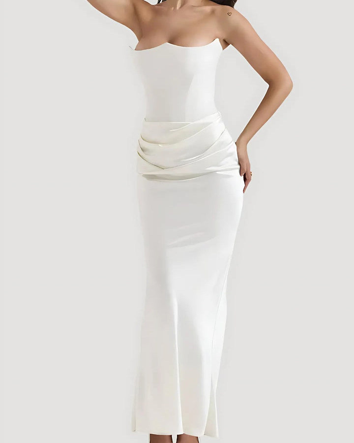 Viviane | Women's Strapless Draped Maxi Dress, Corset-Bodice Evening Dress | Everlasting Boutique