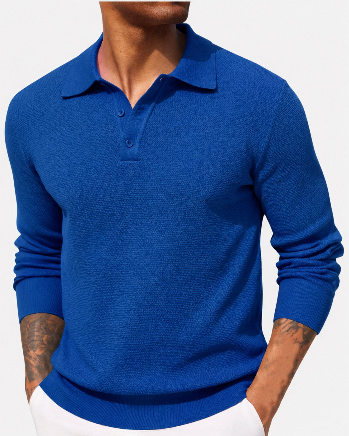 Volker | Men's Jumper with Polo Collar, Elegant Knit Jumper | Everlasting Boutique | Blue