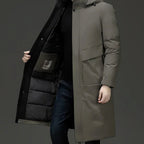 Wilhelm | Men's Coat with Hood and Quilted Lining, Long Winter Coat for Men | Everlasting Boutique | Grey