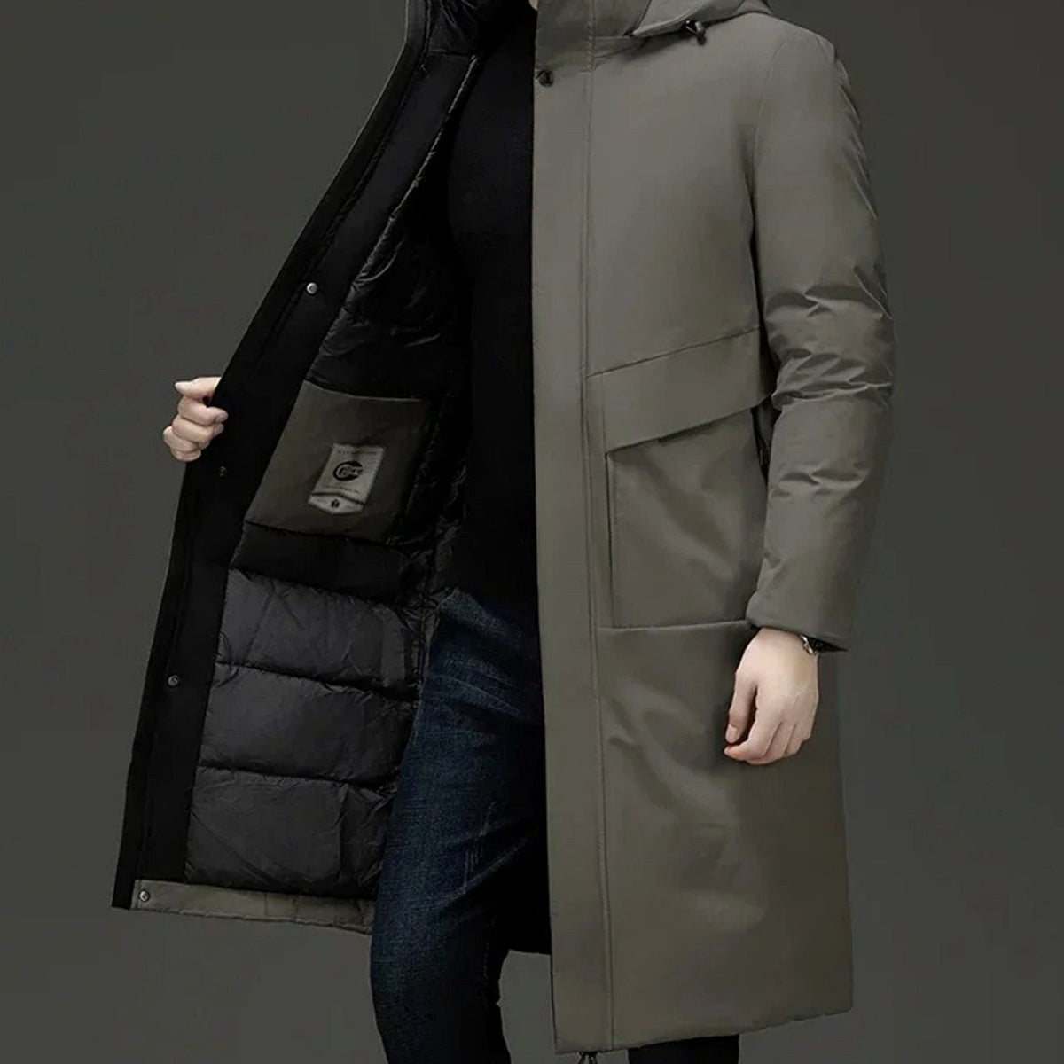 Wilhelm | Men's Coat with Hood and Quilted Lining, Long Winter Coat for Men | Everlasting Boutique | Grey