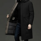 Wilhelm | Men's Coat with Hood and Quilted Lining, Long Winter Coat for Men | Everlasting Boutique | Grey